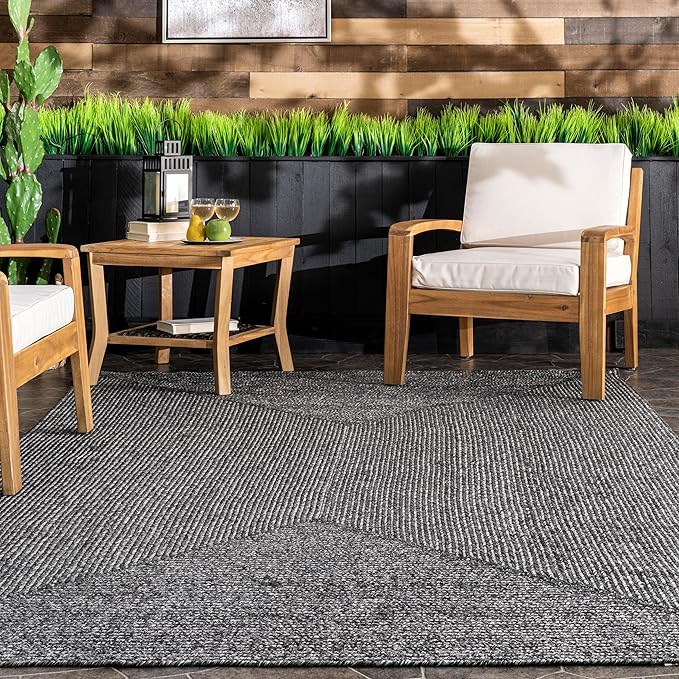 nuLOOM 2' x 10' Solid Hand Braided Indoor/Outdoor Area Rug, Pet-Friendly, High Traffic, Weather Resistant, for Patio, Balcony, Bedroom, Living, Dining Room, Wynn Charcoal