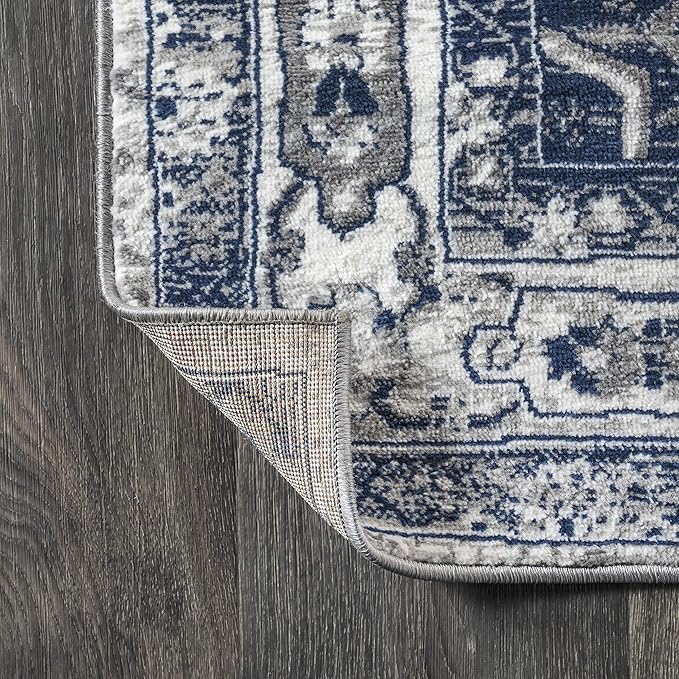 JONATHAN Y Modern Vintage Medallion Light Gray/Navy Indoor Area Rug, 8x10, Country, Floral, Easy-Cleaning for Living Room, Bedroom, Kitchen, Pet Friendly, Non-Shedding (MDP106B-8)