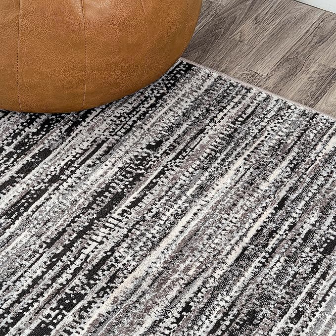 JONATHAN Y Loom Strie' Black/Gray Indoor Area Rug 5X8 ft, Modern for Living Room, Bedroom, Kitchen, Office, Easy-Cleaning, High Traffic, Pet-Friendly, Non-Shedding SOR200C-5