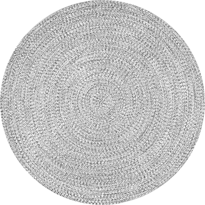 nuLOOM 5' Round Solid Hand Braided Indoor/Outdoor Area Rug, Pet-Friendly, High Traffic, Weather Resistant, for Patio, Balcony, Bedroom, Living, Dining Room, Wynn Salt and Pepper