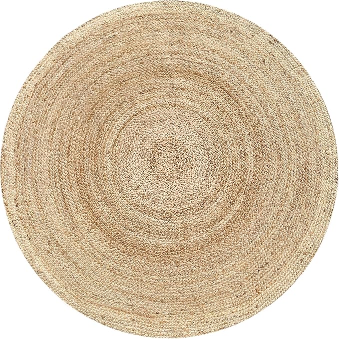 Hausattire Jute Braided Hand Woven Rug, 8 Feet Round ??Natural, Boho Large Area Rugs for Bedroom, Living Room | Farmhouse D챕cor Kitchen Floor Rug ??8??Round