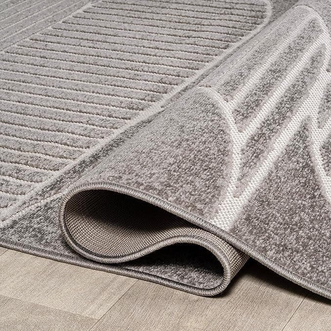 JONATHAN Y Nordby High-Low Arch Striped Gray/Cream Indoor/Outdoor Area Rug, 3x5, Contemporary, Bohemian, Transitional for Bedroom,Kitchen,Living Room,Non Shedding (SCN104C-3)