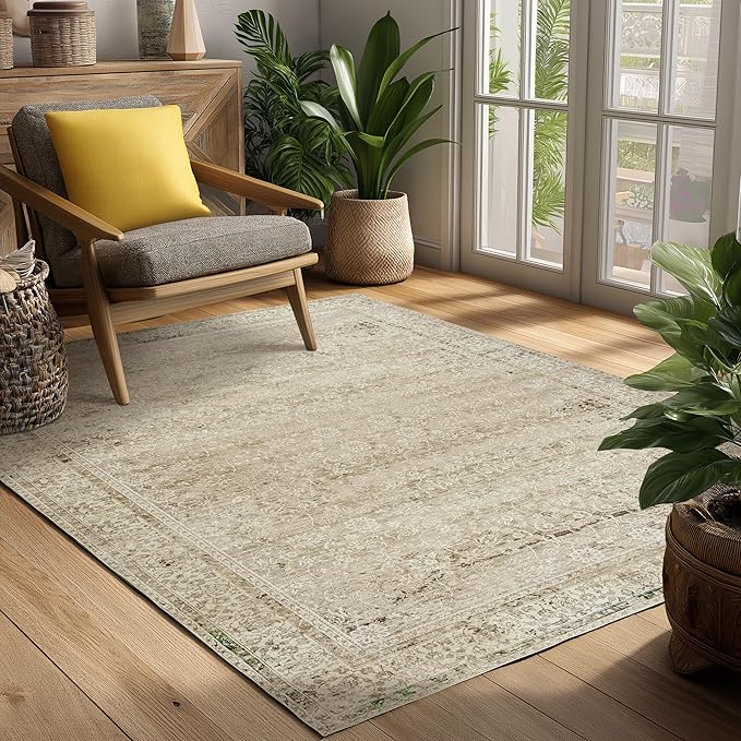 Cream and Light Tan Boho Front Door Mat for Indoor Entrance Washable Non Slip Cute Vintage Floral Aesthetic Area Rugs for Entryway Entry 4x6