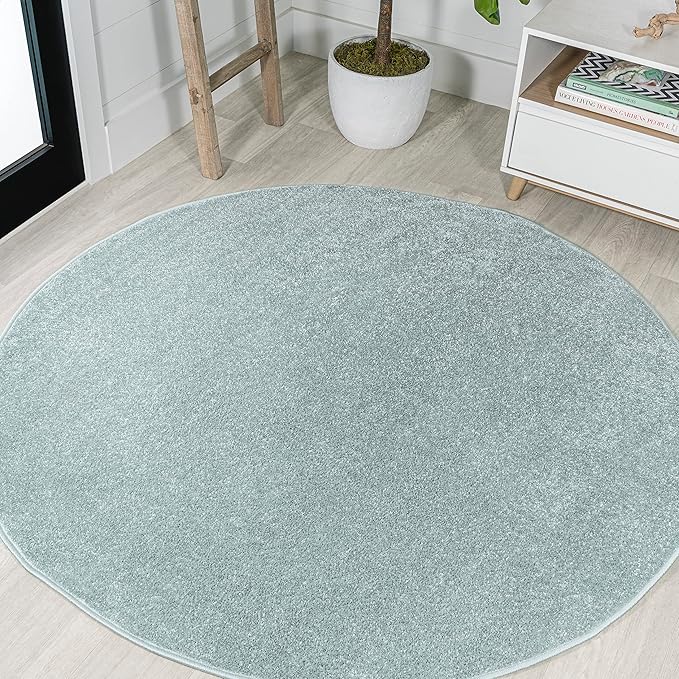 JONATHAN Y Haze Solid Low-Pile Aqua Blue 5' Round Indoor Area Rug, Coastal,Bohemian,Minimalist,Classic, Easy-Cleaning for Living Room,Bedroom,Kitchen,Pet Friendly,Non-Shedding (SEU100S-5R)