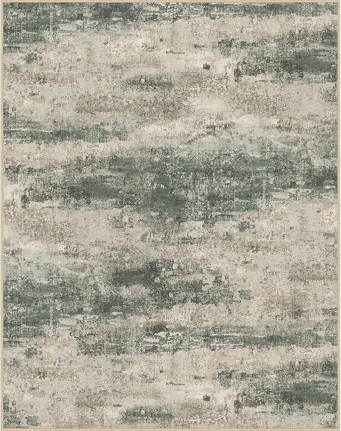 Area Rugs 10x14 for Living Room Bedroom, Modern Abstract Machine Washable Rug, Large Soft Low Pile Floor Cover with Non Slip Backing for Dining Room, Grey/Dark Green