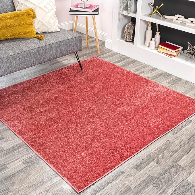 JONATHAN Y Haze Solid Low-Pile Red 7x7 Square Indoor Area Rug, Coastal,Bohemian,Minimalist,Classic, Easy-Cleaning for Living Room,Bedroom,Kitchen,Pet Friendly,Non-Shedding (SEU100E-7SQ)