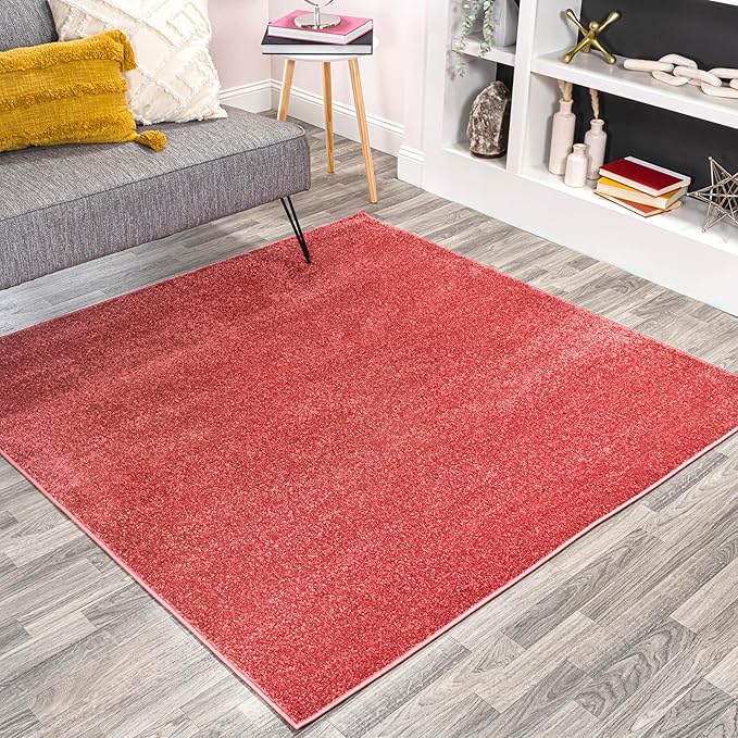 JONATHAN Y Haze Solid Low-Pile Red 5x5 Square Indoor Area Rug, Coastal,Bohemian,Minimalist,Classic, Easy-Cleaning for Living Room,Bedroom,Kitchen,Pet Friendly,Non-Shedding (SEU100E-5SQ)