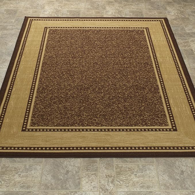 Ottomanson 5' x 6'6" Rugs for Living Room Border Area Rug for Bedroom - Non Slip Durable Large Floor Carpet for High Traffic Areas - Indoor Rug for Dining Room Kitchen Kids Playroom, Brown