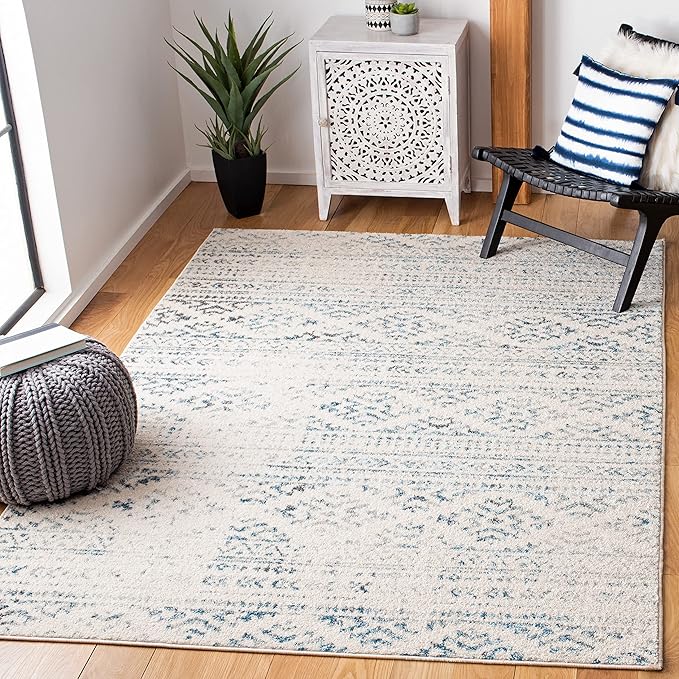 SAFAVIEH Tulum Collection Area Rug - 3' Square, Ivory & Turquoise, Moroccan Boho Tribal Design, Non-Shedding & Easy to Clean, Ideal for Entryway, Foyer, Accent Space, Bedroom (TUL272E)
