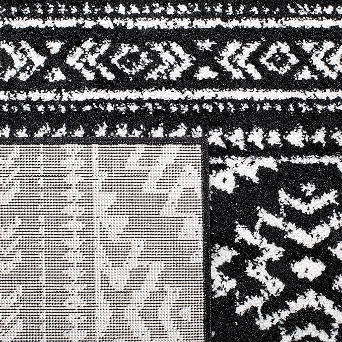 SAFAVIEH Tulum Collection Area Rug - 8' Square, Black & Ivory, Moroccan Boho Tribal Design, Non-Shedding & Easy to Clean, Ideal for Living Room, Bedroom, Dining Space (TUL272Z)