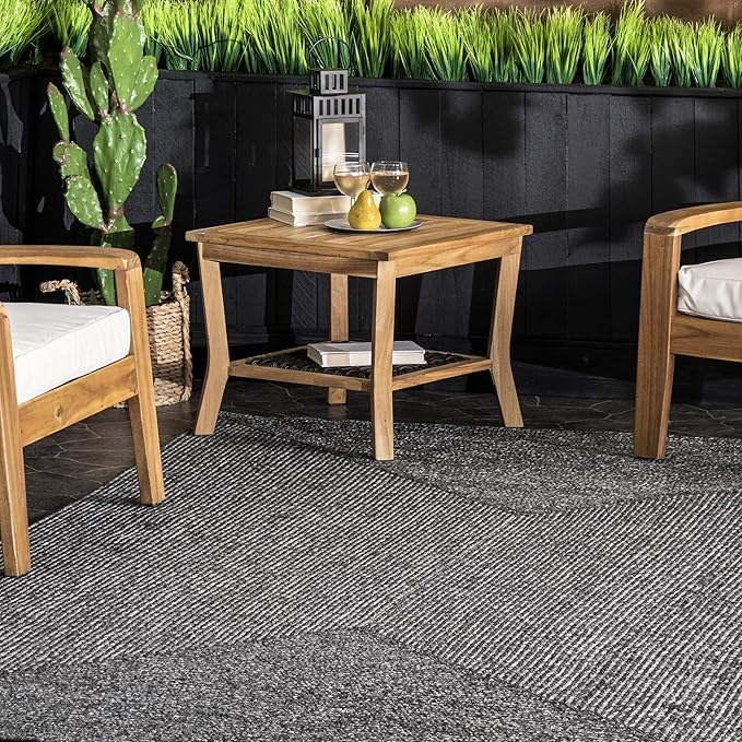 nuLOOM 2' x 12' Solid Hand Braided Indoor/Outdoor Area Rug, Pet-Friendly, High Traffic, Weather Resistant, for Patio, Balcony, Bedroom, Living, Dining Room, Wynn Charcoal