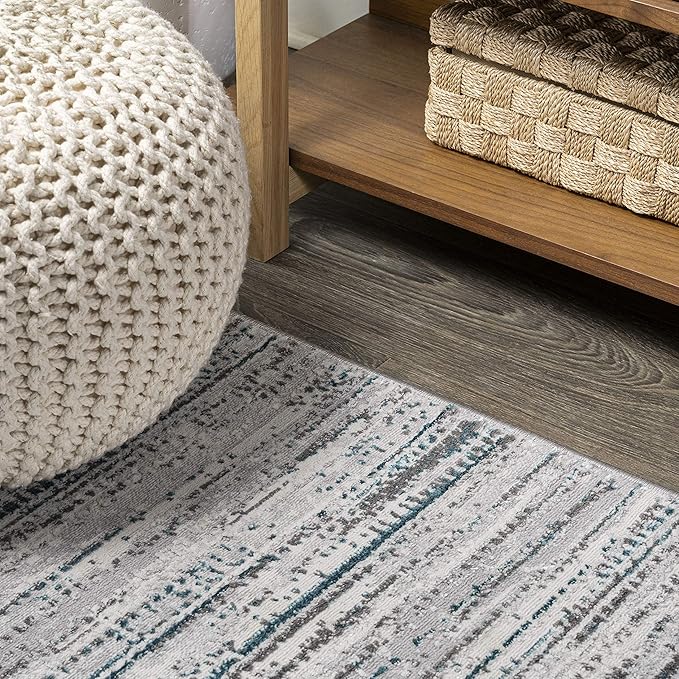 JONATHAN Y Loom Strie' Gray/Turquoise Runner Rug 2X8 ft, Modern for Living Room, Bedroom, Kitchen, Office, Easy-Cleaning, High Traffic, Pet-Friendly, Non-Shedding SOR200B-28