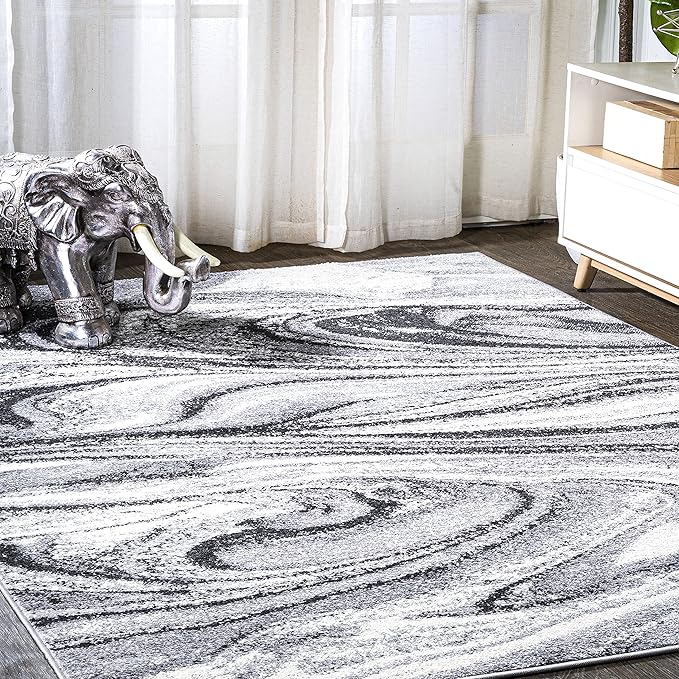 JONATHAN Y Viscon Abstract Marble Light Gray/Black Indoor Area Rug 4x6, Modern,Contemporary,Geometric,Casual, Easy-Cleaning for Living Room,Bedroom,Kitchen,Pet Friendly,Non-Shedding (SEU207A-4)