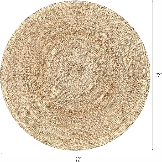 Hausattire Hand Woven Jute Braided Rug, 6??Round ??Natural, Reversible Boho Entry Area Rugs for Kitchen, Living Room I Farmhouse Decorative Floor Rug, 6 Feet Round