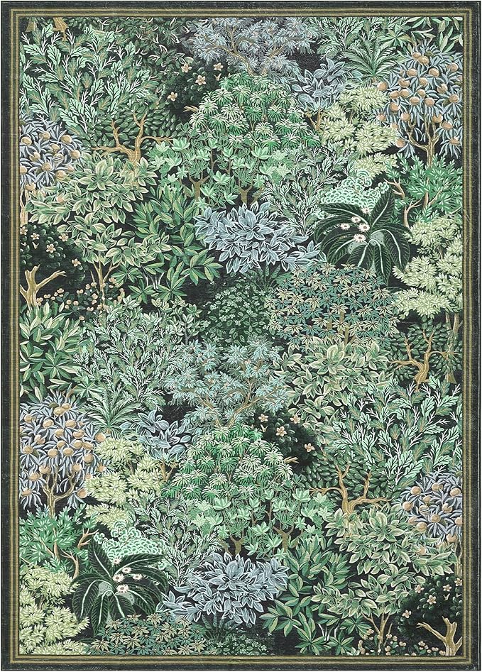 GarveeHome Forest Rugs 8x10, Blue Green Washable 8x10 Area Rug for Living Room, Botanical Low Pile Non Slip Stain Resistance Large Carpet for Office Dining Room, Farmhouse