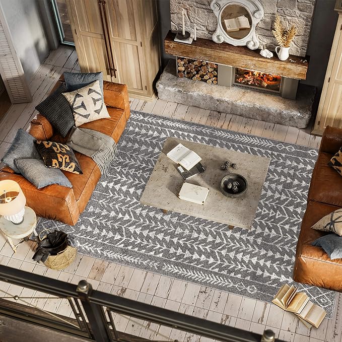 JONATHAN Y Ziri Moroccan Geometric Gray/Cream Indoor Area Rug, 5x8, Bohemian, Scandinavian, Easy-Cleaning for Living Room, Bedroom, Kitchen, Pet Friendly, Non-Shedding (MOH210B-5)