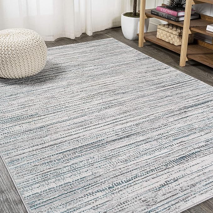 JONATHAN Y Loom Strie' Gray/Turquoise Indoor Area Rug 3X5 ft, Modern for Living Room, Bedroom, Kitchen, Office, Easy-Cleaning, High Traffic, Pet-Friendly, Non-Shedding SOR200B-3