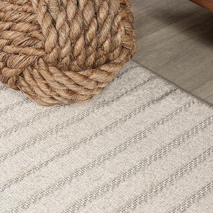 JONATHAN Y Hallie High-Low Curve Ivory/Cream Indoor/Outdoor Area Rug, 6x9, Minimalist, Pet Friendly, Non-Shedding, Stain Resistant, Hose-Washable for Backyard, Patio, Porch (SCN100B-6)