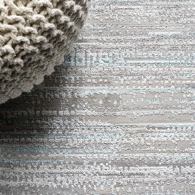JONATHAN Y Loom Strie' Gray/Turquoise Runner Rug 2X10 ft, Modern for Living Room, Bedroom, Kitchen, Office, Easy-Cleaning, High Traffic, Pet-Friendly, Non-Shedding SOR200B-210