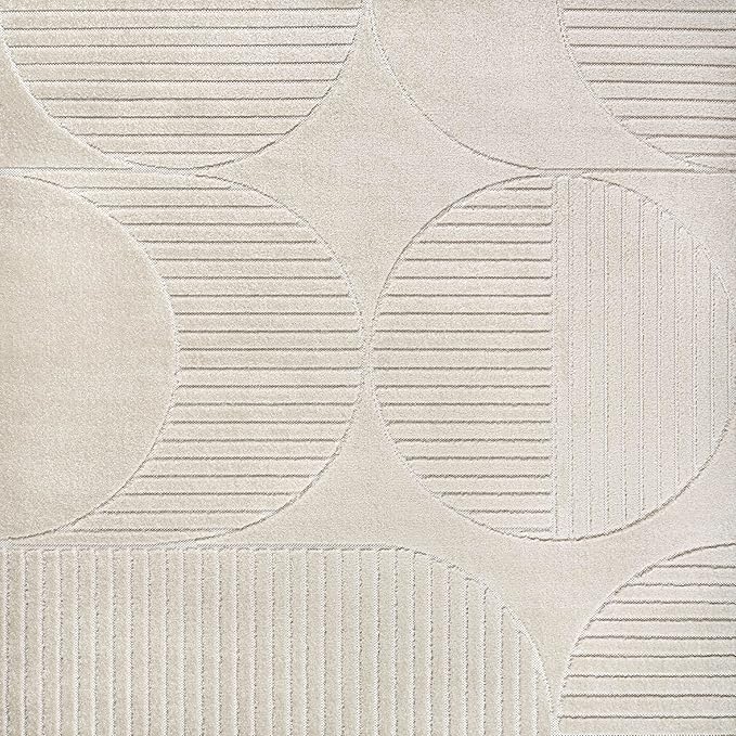 JONATHAN Y Nordby High-Low Arch Striped Ivory/Cream 7x7 Square Indoor/Outdoor Area Rug, Pet Friendly, Non-Shedding, Stain Resistant, Easy-Cleaning for Backyard, Patio (SCN104B-7SQ)