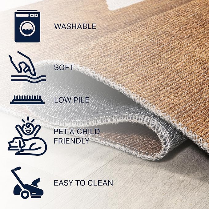 JONATHAN Y Machine Washable Indoor Area Rug 5X8 Terracotta/Cream, Chayton Minimalist Geometric for Living Room, Bedroom, Kitchen, Office, Easy-Cleaning, Pet-Friendly, Non-Shedding WSH110A-5