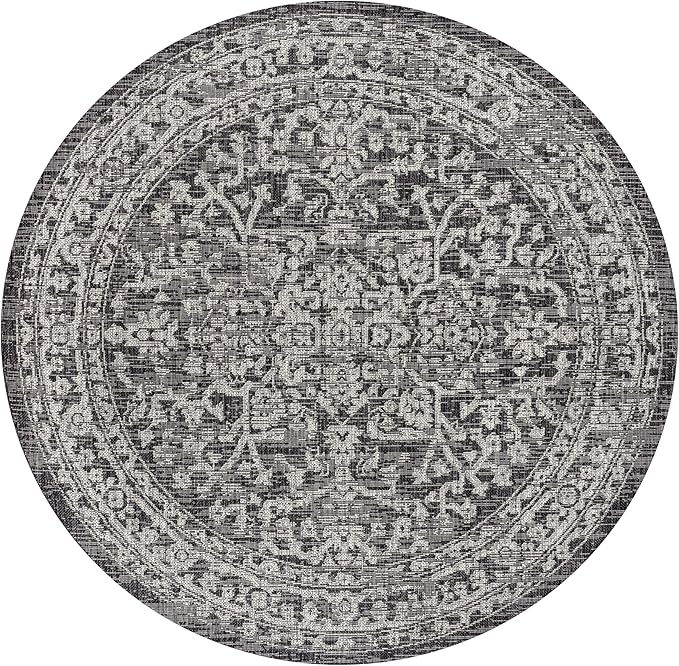 JONATHAN Y Boho Medallion Indoor Outdoor Round Area Rug 5 Ft Black/Gray, Malta Textured Weave for Backyard, Patio, Porch, Easy-Cleaning, High Traffic, Pet-Friendly, Non-Shedding (SMB104C-5R)