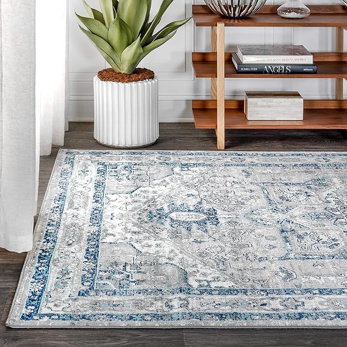 JONATHAN Y Modern Vintage Medallion Blue/Light Gray Indoor Area Rug, 8x10, Country, Floral, Easy-Cleaning for Living Room, Bedroom, Kitchen, Pet Friendly, Non-Shedding (MDP106A-8)