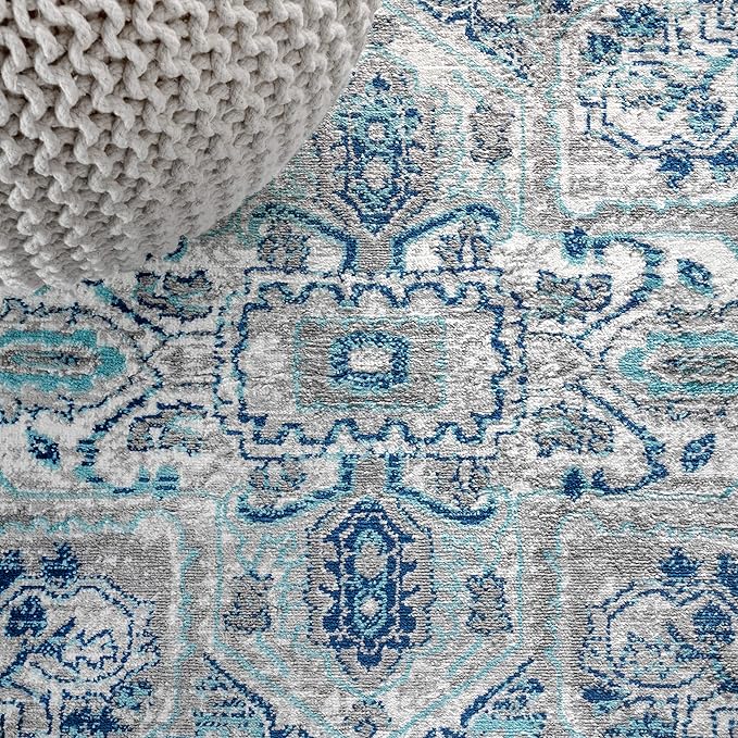 JONATHAN Y Modern Vintage Medallion Blue/Light Gray 6x6 Square Indoor Area Rug, Country, Floral, Easy-Cleaning for Living Room, Bedroom, Kitchen, Pet Friendly, Non-Shedding (MDP106A-6SQ)