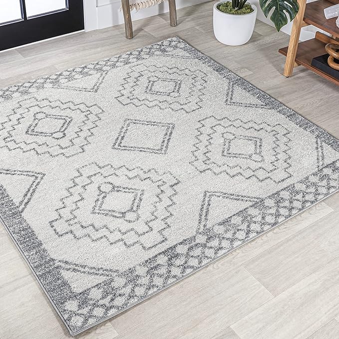 JONATHAN Y Amir Moroccan Beni Souk Cream/Gray 9x9 Square Indoor Area Rug, Bohemian, Scandinavian, Easy-Cleaning for Living Room, Bedroom, Kitchen, Pet Friendly, Non-Shedding (MOH200B-9SQ)