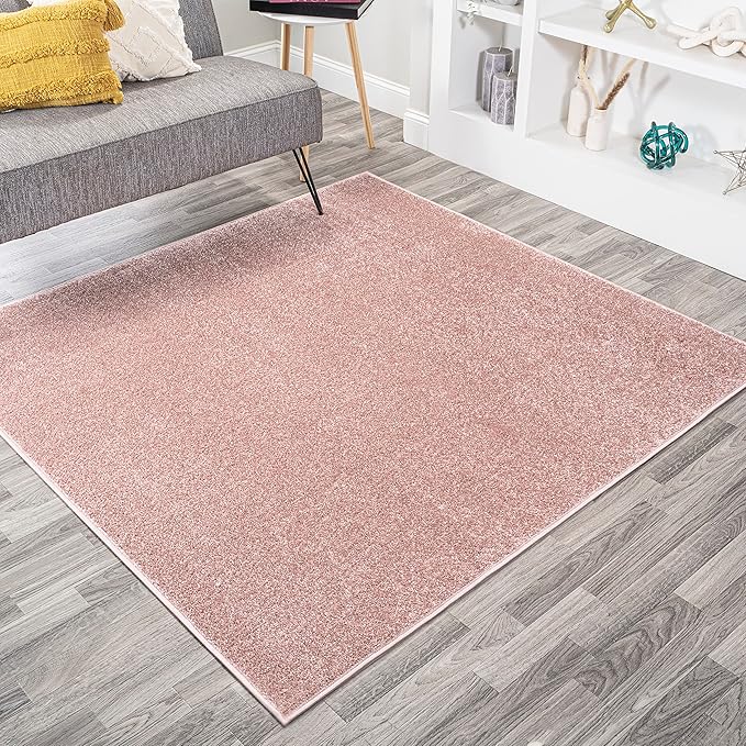JONATHAN Y Haze Solid Low-Pile Pink 7x7 Square Indoor Area Rug, Coastal,Bohemian,Minimalist,Classic, Easy-Cleaning for Living Room,Bedroom,Kitchen,Pet Friendly,Non-Shedding (SEU100P-7SQ)