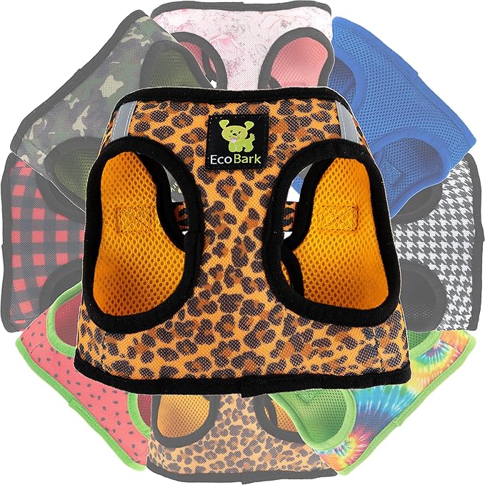 EcoBark Cheetah Dog Harness - Luxury Mesh Step in Dog Harnesses - Safe & Secure Wrap Around Halter Harness
