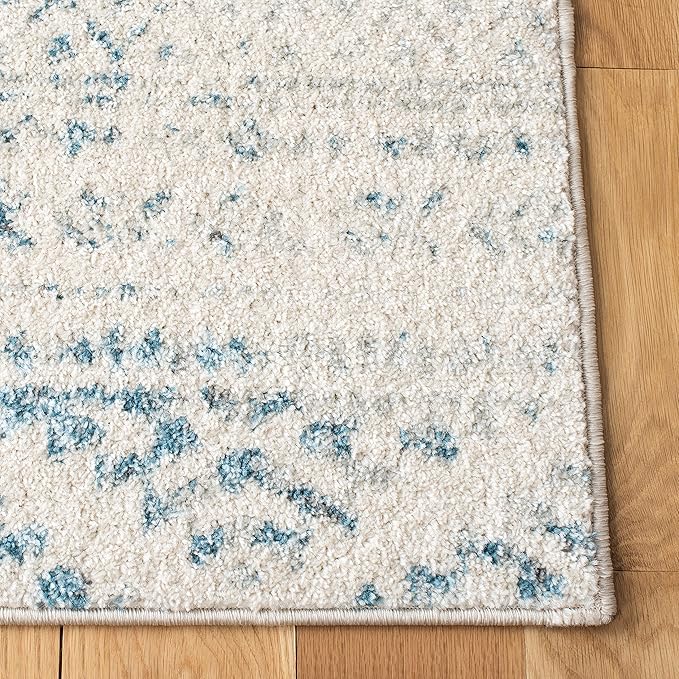 SAFAVIEH Tulum Collection Area Rug - 6'7" Square, Ivory & Turquoise, Moroccan Boho Tribal Design, Non-Shedding & Easy to Clean, Ideal for Living Room, Bedroom, Dining Space (TUL272E)