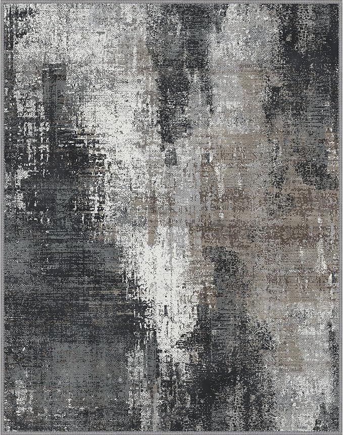 Area Rugs 10x12 for Living Room Bedroom, Modern Abstract Machine Washable Rug, Large Soft Low Pile Floor Carpet with Non Slip Backing for Dining Room, Black