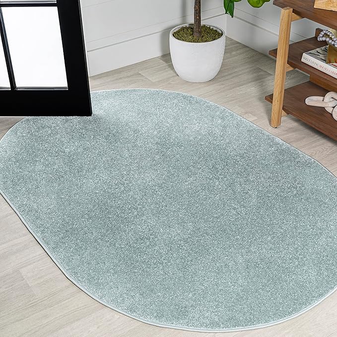 JONATHAN Y Haze Solid Low-Pile Aqua Blue 4x6 Oval Indoor Area Rug, Coastal,Bohemian,Minimalist,Classic, Easy-Cleaning for Living Room,Bedroom,Kitchen,Pet Friendly,Non-Shedding (SEU100S-4OV)