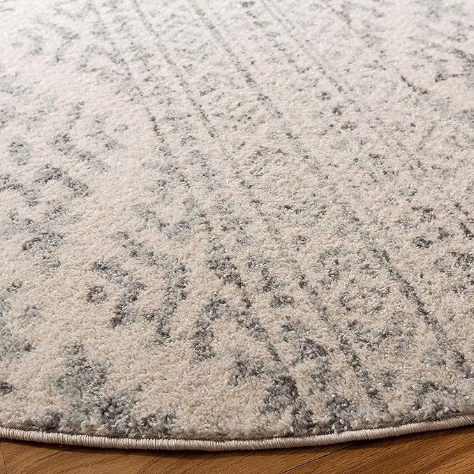 SAFAVIEH Tulum Collection Area Rug - 5' Round, Ivory & Grey, Moroccan Boho Tribal Design, Non-Shedding & Easy to Clean, Ideal for Living Room, Bedroom, Dining Space (TUL272A)