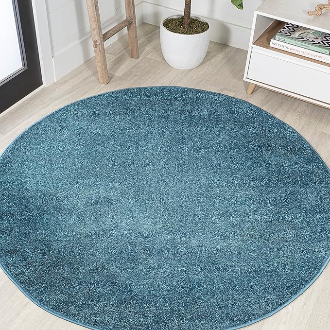JONATHAN Y Haze Solid Low-Pile Turquoise 5' Round Indoor Area Rug, Coastal,Bohemian,Minimalist,Classic, Easy-Cleaning for Living Room,Bedroom,Kitchen,Pet Friendly,Non-Shedding (SEU100H-5R)