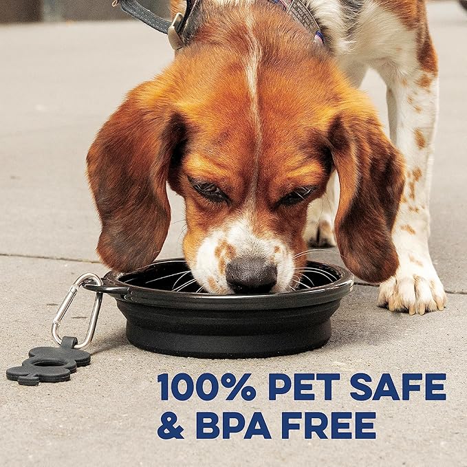 Bonza Collapsible Dog Bowls - Large 33 Oz, Dog Travel Accessories, Silicone Portable Dogs Bowl & Water Dish with Reinforced Rim & Carabiner for Hiking, Camping, and Car Trips, Navy Blue