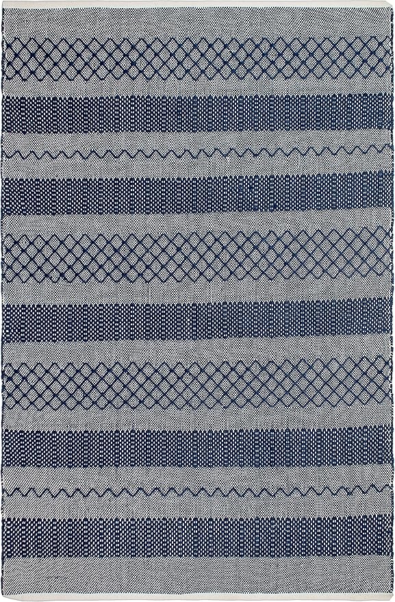 Fab Habitat Machine Washable Area Rug - Hand Woven, Stain Resistant, Pet Friendly - Premium Recycled Polyester Yarn - Shadow Stripes - Bedroom, Living/Dining Room - Mir - Blue - 5 x 8 ft