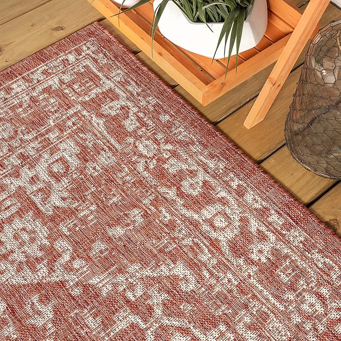 JONATHAN Y Boho Medallion Indoor Outdoor Area Rug 10X14 Red/Taupe, Malta Textured Weave for Backyard, Patio, Porch, Easy-Cleaning, High Traffic, Pet-Friendly, Non-Shedding (SMB104A-14)