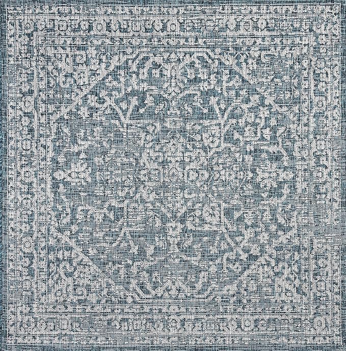 JONATHAN Y Boho Medallion Indoor Outdoor Square Area Rug 9X9 Teal/Gray, Malta Textured Weave for Backyard, Patio, Porch, Easy-Cleaning, High Traffic, Pet-Friendly, Non-Shedding (SMB104B-9SQ)
