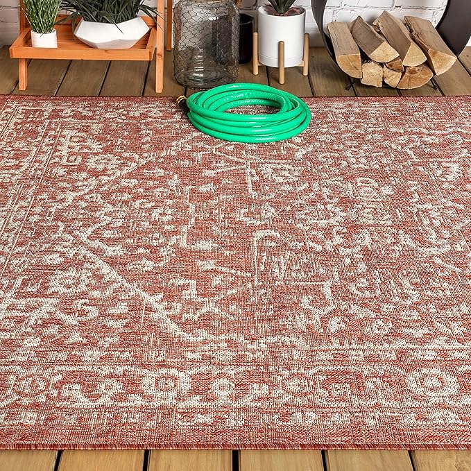 JONATHAN Y Boho Medallion Indoor Outdoor Area Rug 3X5 Red/Taupe, Malta Textured Weave for Backyard, Patio, Porch, Easy-Cleaning, High Traffic, Pet-Friendly, Non-Shedding (SMB104A-3)